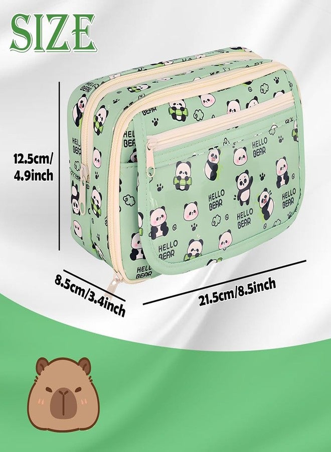 زيبويو حقيبة أقلام رصاص زيبويو® بتصميم باندا كاواي، حقيبة تنظيم ذات سعة كبيرة، حقيبة متعددة الاستخدامات للمكياج والسفر، مصنوعة من البوليستر المتين بنقشة زهور الباندا الخضراء، مناسبة للفتيات والمراهقات، 21.5 × 12.5 × 8.5 سم. - Image 2